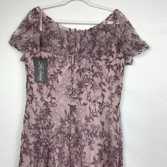 NWT La Femme 27956 Embroidered Crystal Gown Dress Dusty Lilac Purple 14 - Picture 8 of 10